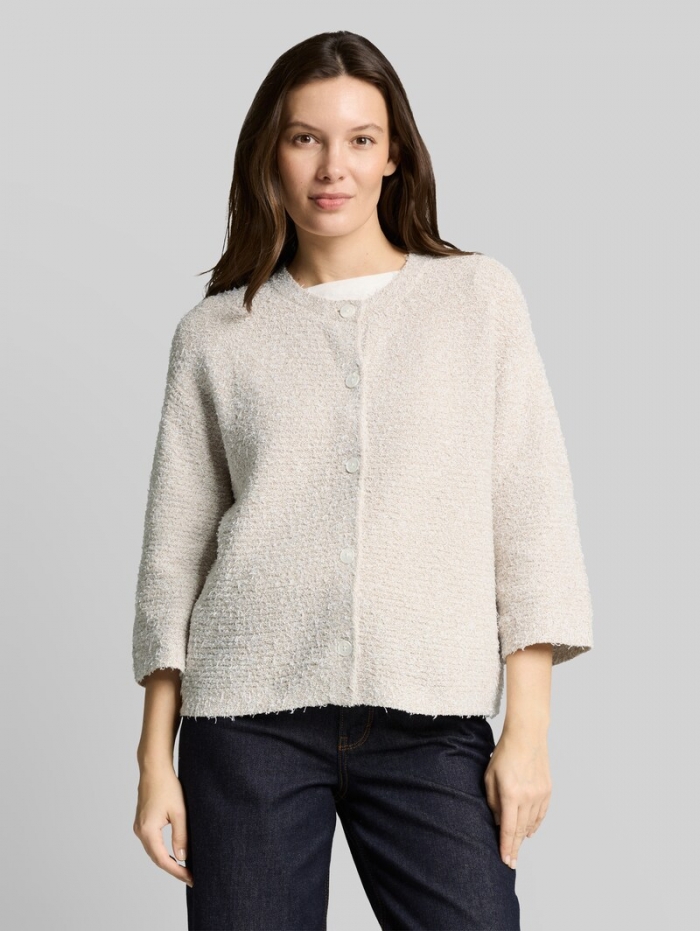 Tom Tailor Loose Fit Cardigan mit 3/4-Arm - White Beige Structure Tom Tailor Loose Fit Cardigan mit 3/4-Arm - White Beige Structure