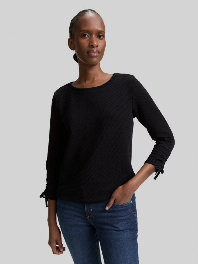 Tom Tailor Slim Fit Sweatshirt mit Raffärmeln - Deep Black Tom Tailor Slim Fit Sweatshirt mit Raffärmeln - Deep Black