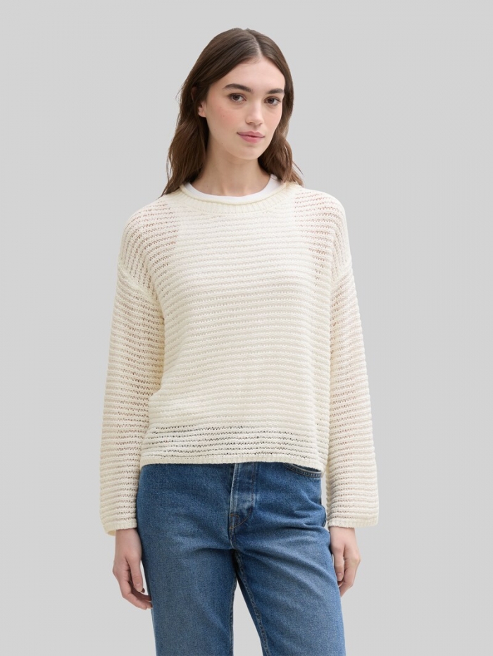 Tom Tailor Pullover mit Lochmuster - Off White Tom Tailor Pullover mit Lochmuster - Off White