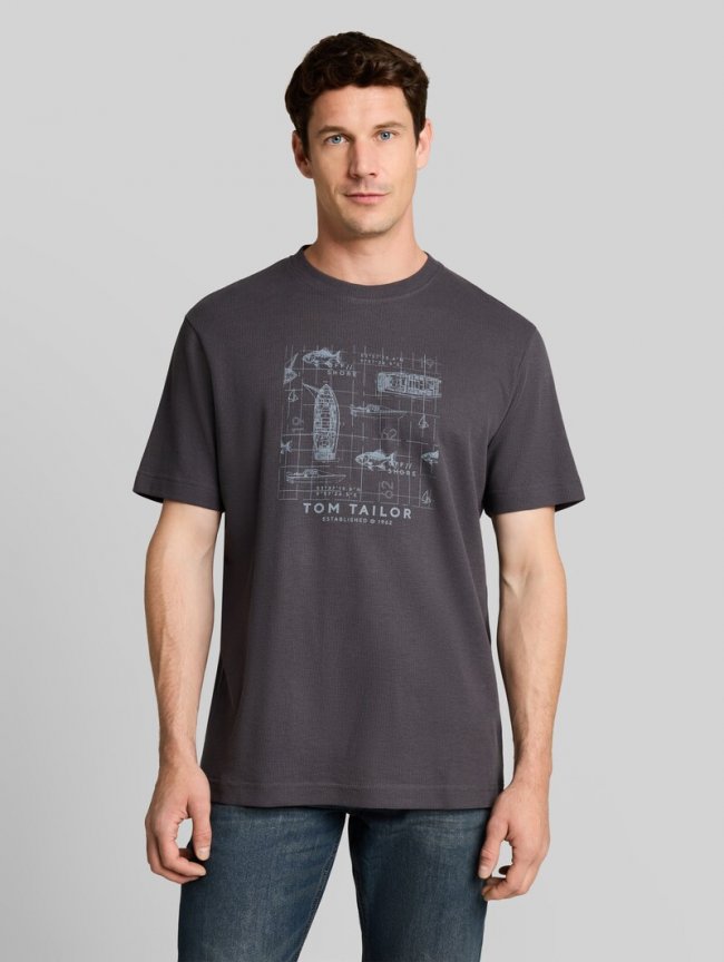 Tom Tailor T-Shirt mit Waffelstruktur - Tarmac Grey Tom Tailor T-Shirt mit Waffelstruktur - Tarmac Grey
