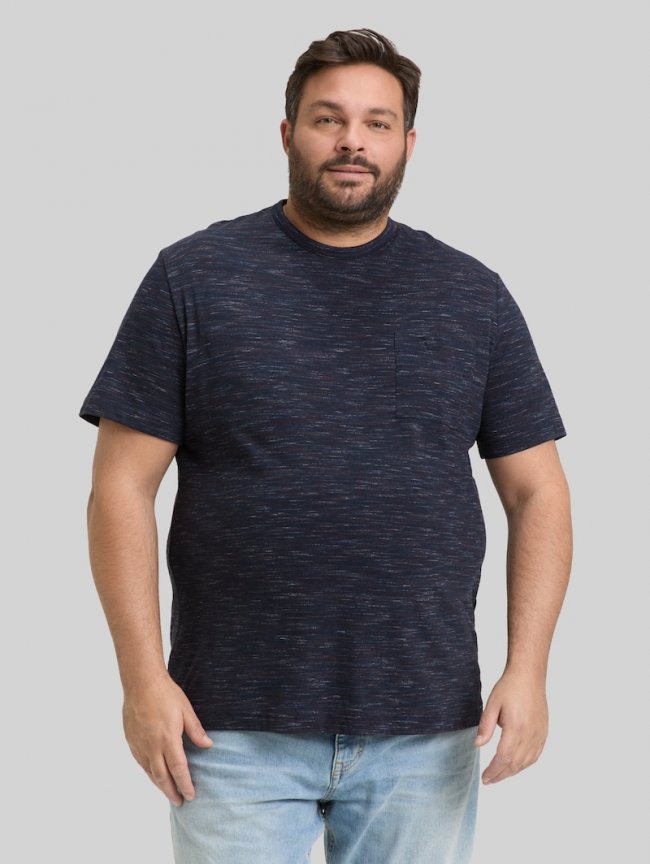 Tom Tailor Plus Size - T-Shirt in Melange-Optik mit Brusttasche - Navy Red Multi Inject Tom Tailor Plus Size - T-Shirt in Melange-Optik mit Brusttasche - Navy Red Multi Inject