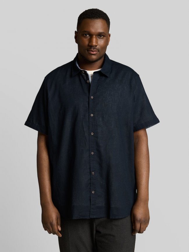 Tom Tailor Plus Size - Regular Fit Kurzarmhemd mit Leinenanteil - Sky Captain Blue Tom Tailor Plus Size - Regular Fit Kurzarmhemd mit Leinenanteil - Sky Captain Blue