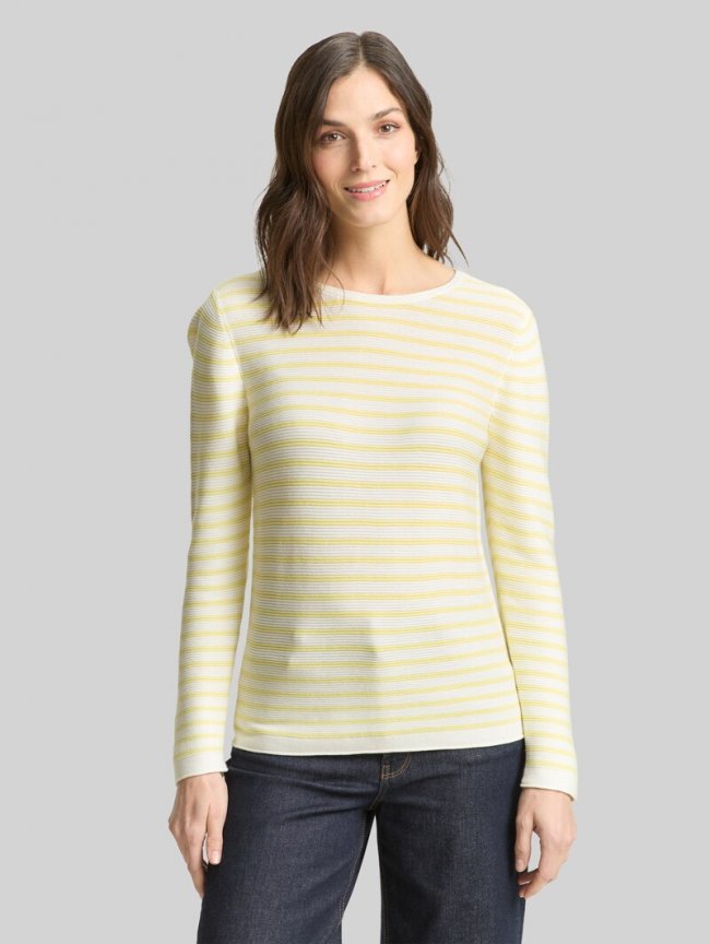 Tom Tailor Strickpullover aus Baumwolle - Yellow Offwhite Knit Stripe Tom Tailor Strickpullover aus Baumwolle - Yellow Offwhite Knit Stripe