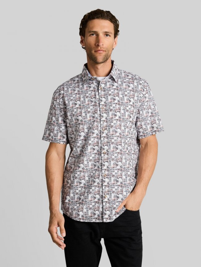 Tom Tailor Regular Fit Kurzarmhemd mit Leinenanteil - White Palm Tree Design Tom Tailor Regular Fit Kurzarmhemd mit Leinenanteil - White Palm Tree Design