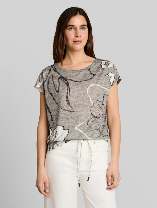 Tom Tailor T-Shirt mit Blumenmuster - Silver Olive Tom Tailor T-Shirt mit Blumenmuster - Silver Olive