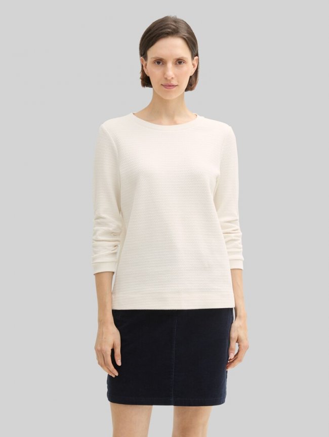 Tom Tailor Jacquard Sweatshirt - Whisper White Tom Tailor Jacquard Sweatshirt - Whisper White