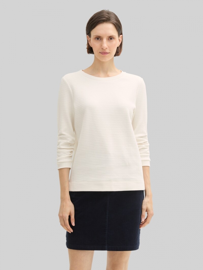 Tom Tailor Jacquard Sweatshirt - Whisper White Tom Tailor Jacquard Sweatshirt - Whisper White