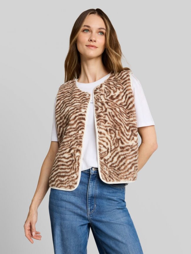 Tom Tailor Teddy Weste mit Muster - Brown Beige Zebra Print Tom Tailor Teddy Weste mit Muster - Brown Beige Zebra Print