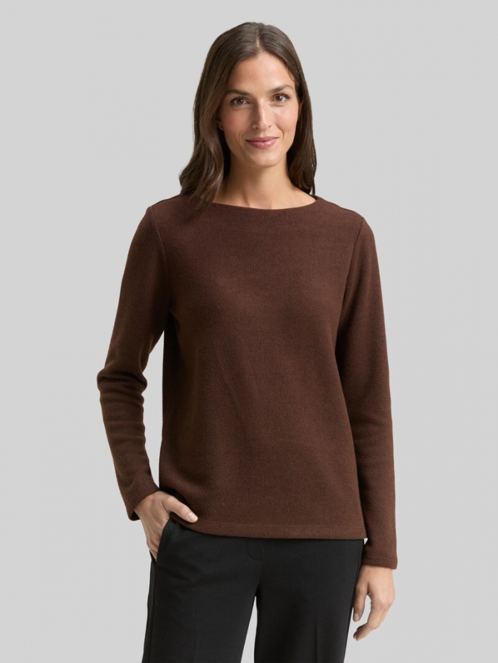 Tom Tailor Soft-Touch Sweatshirt mit Knopf-Details - Dark Pecan Brown Melange Tom Tailor Soft-Touch Sweatshirt mit Knopf-Details - Dark Pecan Brown Melange