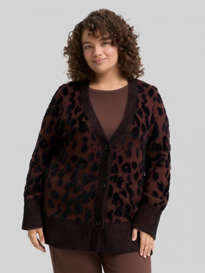 Tom Tailor Plus Size - Loose Fit Cardigan mit Leo-Muster - Big Brown Leo Design Tom Tailor Plus Size - Loose Fit Cardigan mit Leo-Muster - Big Brown Leo Design