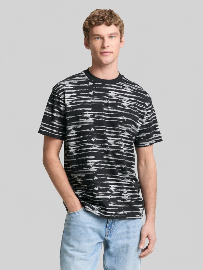 Tom Tailor Relaxed Fit T-Shirt mit Muster - Black White Watery Stripe Tom Tailor Relaxed Fit T-Shirt mit Muster - Black White Watery Stripe