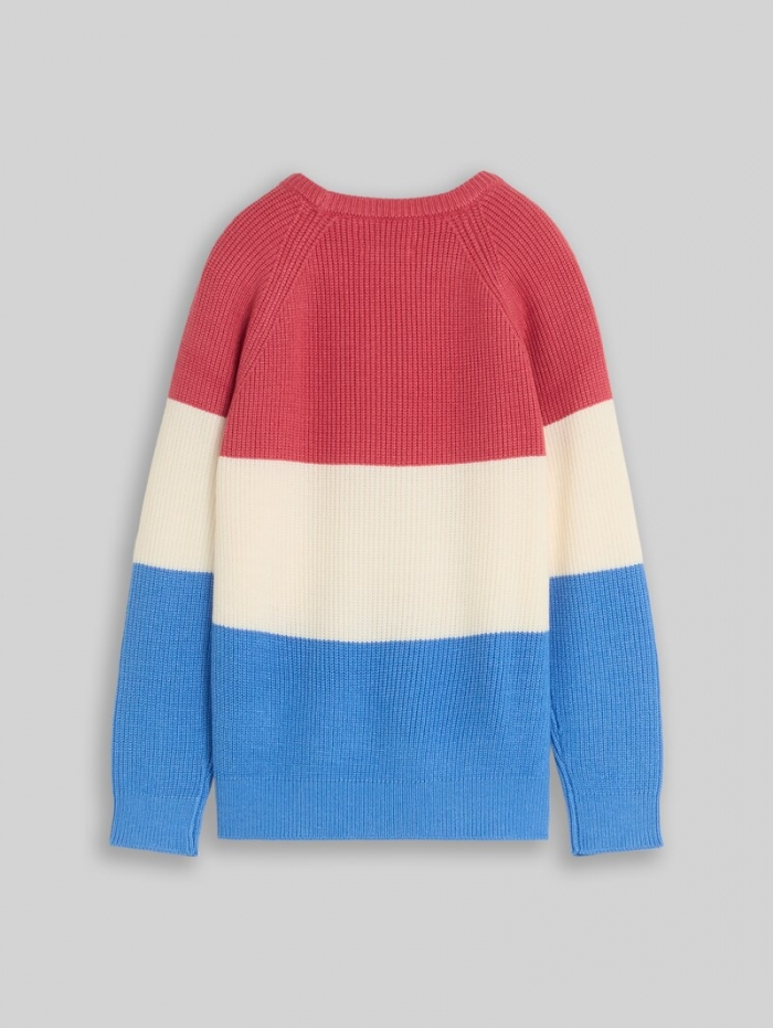 Tom Tailor Strickpullover mit Rundhalsausschnitt - Soft Blue And Red Block Stripe
