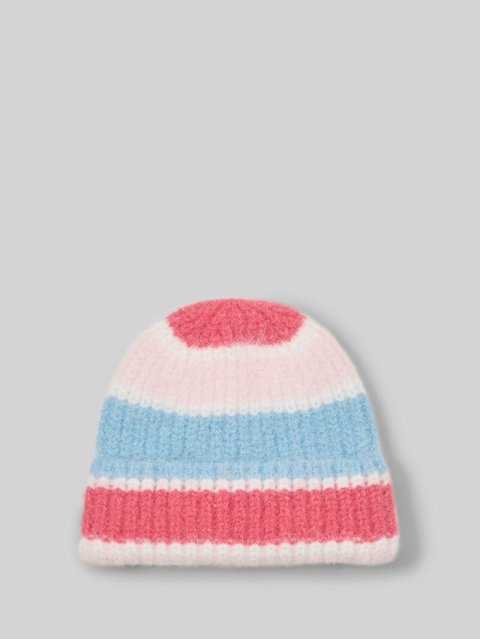 Tom Tailor Beanie Mütze mit Streifenmuster - Pink Blue Knit Stripe Tom Tailor Beanie Mütze mit Streifenmuster - Pink Blue Knit Stripe