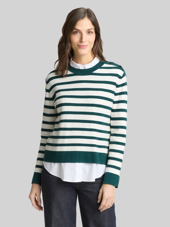 Tom Tailor Strickpullover mit Streifenmuster - White Green Knit Stripe Tom Tailor Strickpullover mit Streifenmuster - White Green Knit Stripe