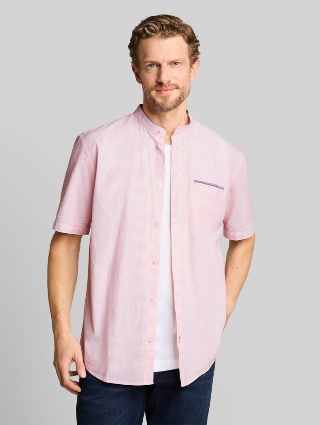 Tom Tailor Regular Fit Kurzarmhemd mit Stehkragen - Red White Small Stripe Tom Tailor Regular Fit Kurzarmhemd mit Stehkragen - Red White Small Stripe