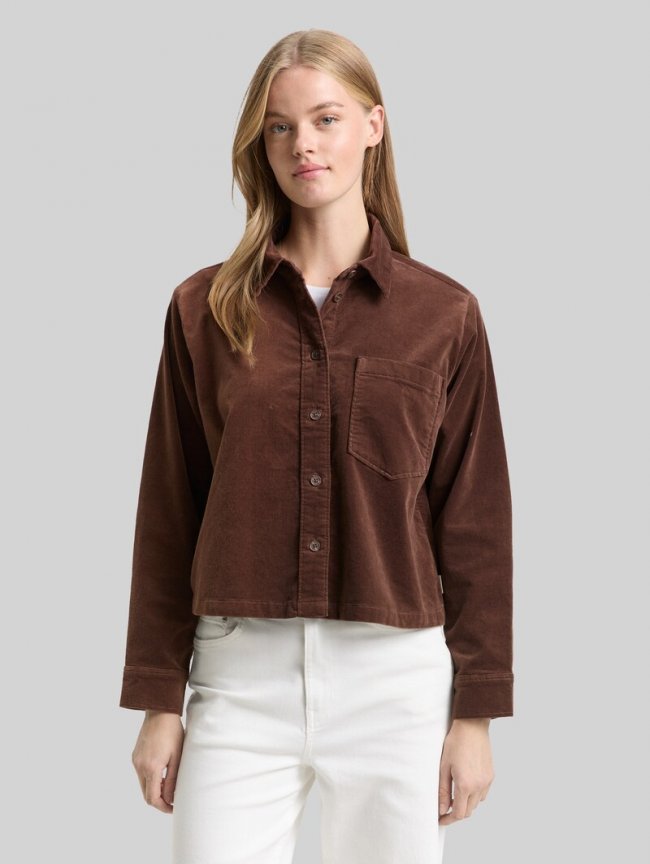 Tom Tailor Boxy Fit Hemdbluse aus Samt - Soft Chocolate Brown Tom Tailor Boxy Fit Hemdbluse aus Samt - Soft Chocolate Brown