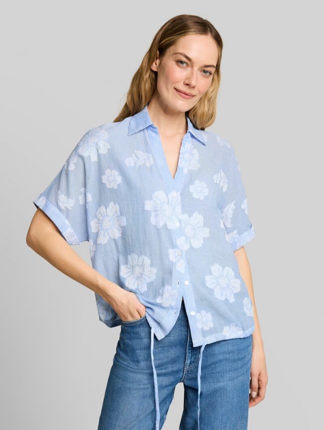 Tom Tailor Oversize Bluse mit Blumenmuster - Blue Flower Dobby Tom Tailor Oversize Bluse mit Blumenmuster - Blue Flower Dobby