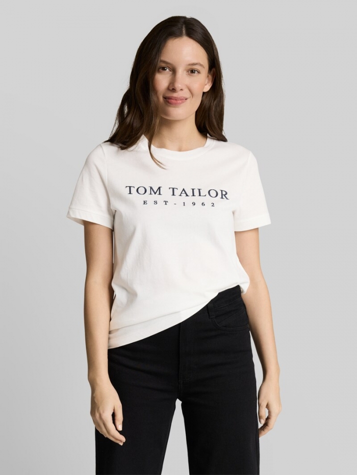 Tom Tailor T-Shirt mit Logo-Stickerei - Off White