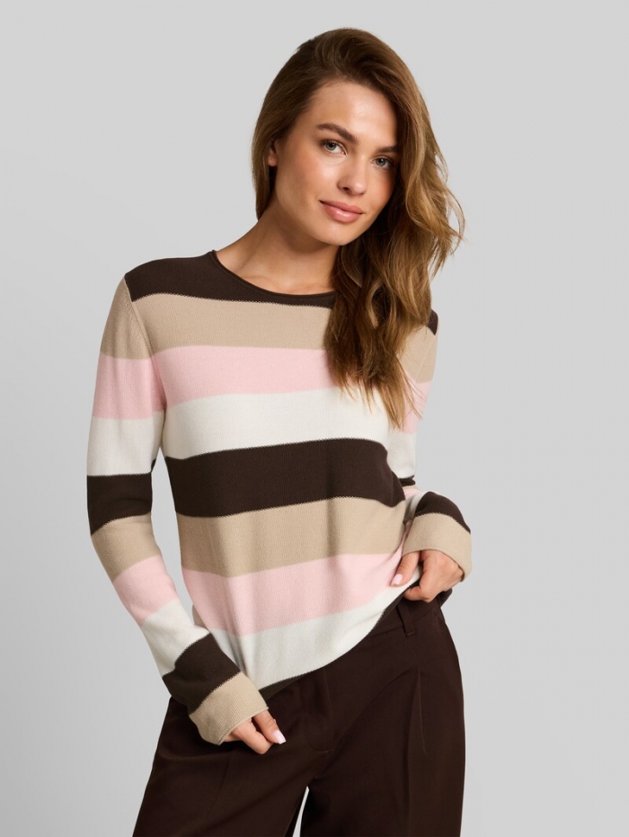 Tom Tailor Strickpullover mit Rundhalsausschnitt - Brown Beige Pink Stripe Tom Tailor Strickpullover mit Rundhalsausschnitt - Brown Beige Pink Stripe
