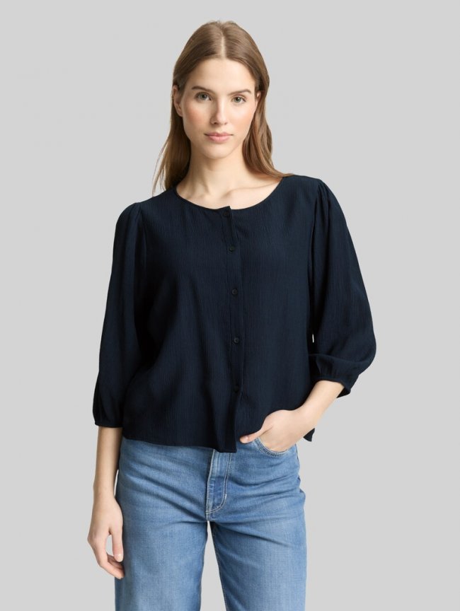 Tom Tailor Crinkle Bluse mit Knopfleiste - Sky Captain Blue Tom Tailor Crinkle Bluse mit Knopfleiste - Sky Captain Blue
