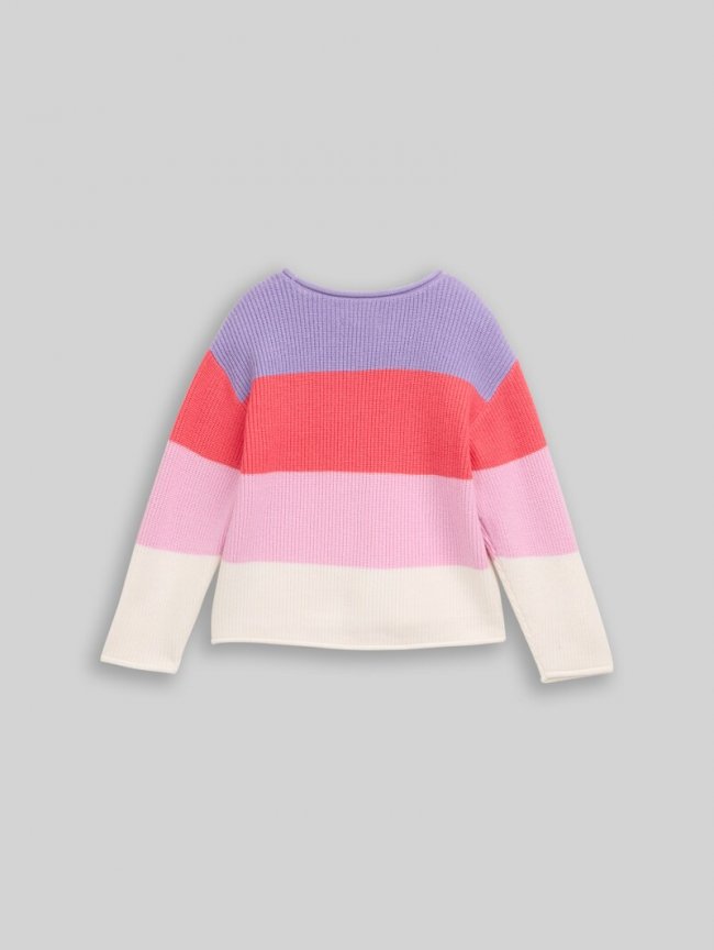 Tom Tailor Strickpullover mit gerollten Saumkanten - Coral And Purple Block Stripe Tom Tailor Strickpullover mit gerollten Saumkanten - Coral And Purple Block Stripe