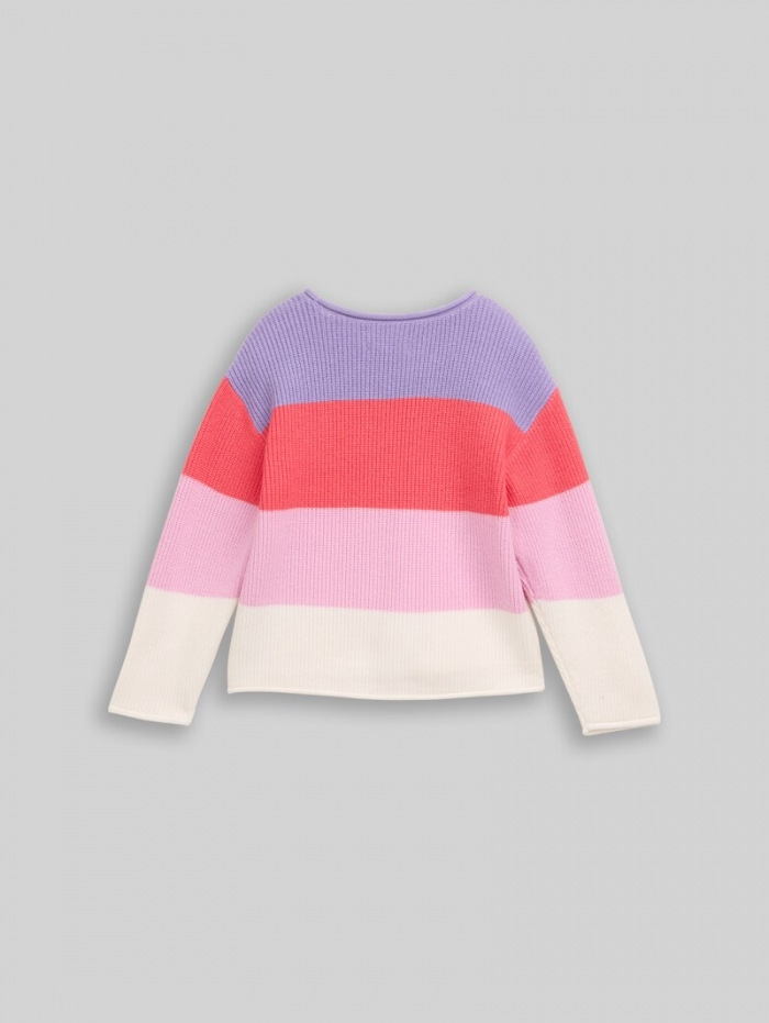 Tom Tailor Strickpullover mit gerollten Saumkanten - Coral And Purple Block Stripe Tom Tailor Strickpullover mit gerollten Saumkanten - Coral And Purple Block Stripe