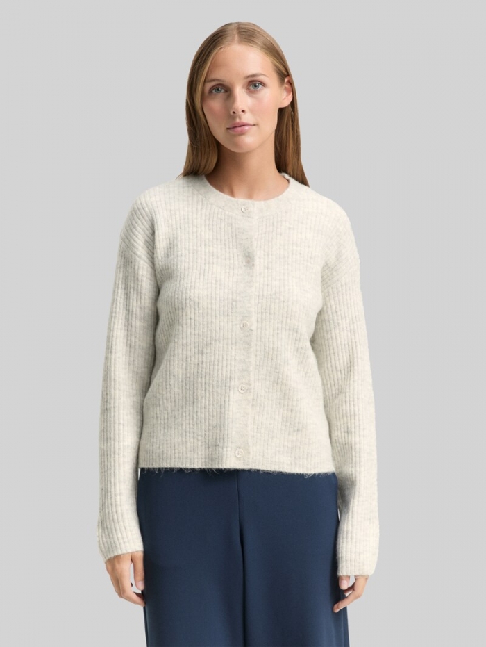 Tom Tailor Cosy Cardigan mit Rundhalsausschnitt - Marble Beige Melange
