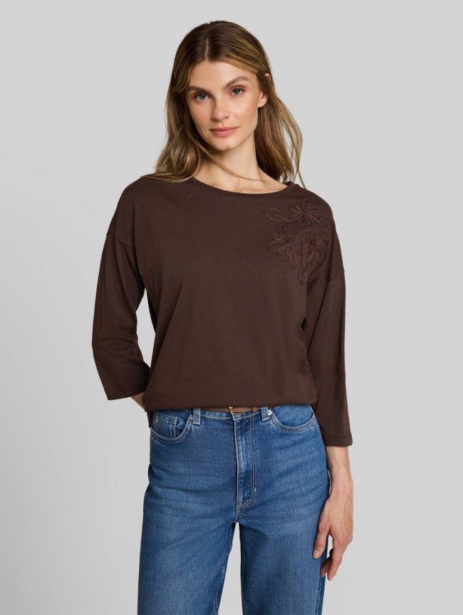 Tom Tailor Loose Fit T-Shirt mit Blumen-Applikation - Java Dark Brown Tom Tailor Loose Fit T-Shirt mit Blumen-Applikation - Java Dark Brown