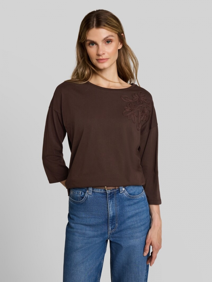 Tom Tailor Loose Fit T-Shirt mit Blumen-Applikation - Java Dark Brown Tom Tailor Loose Fit T-Shirt mit Blumen-Applikation - Java Dark Brown