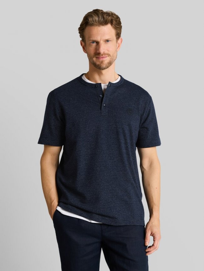 Tom Tailor Henley T-Shirt in Melange-Optik - White Navy Inject Stripe Tom Tailor Henley T-Shirt in Melange-Optik - White Navy Inject Stripe