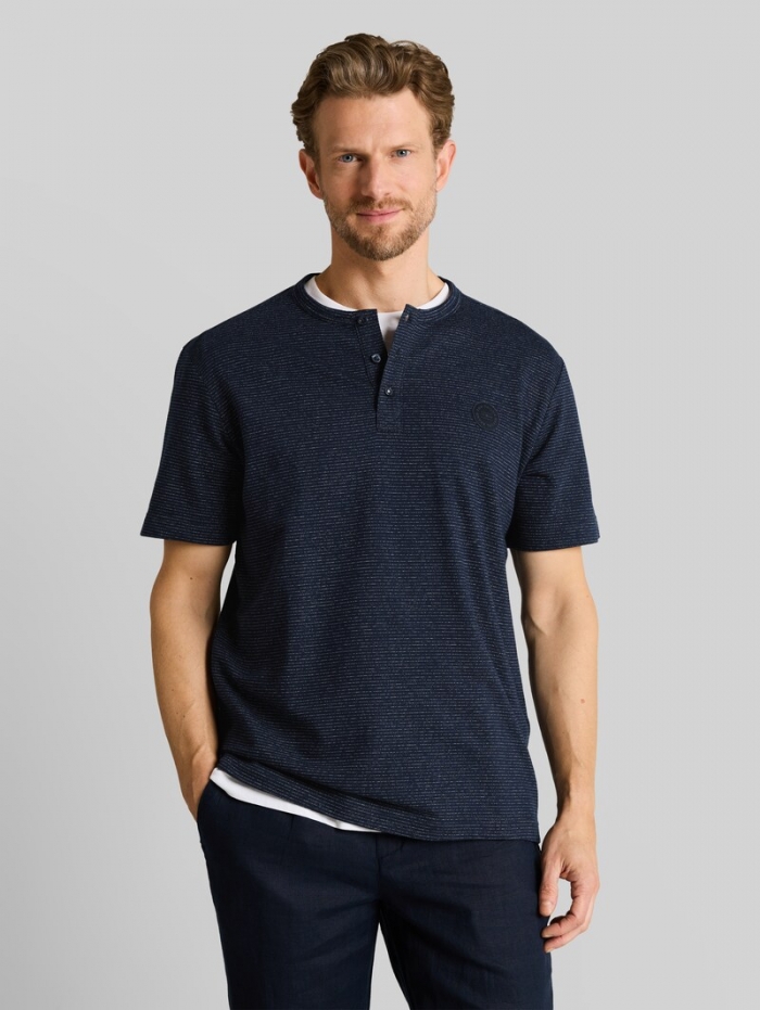Tom Tailor Henley T-Shirt in Melange-Optik - White Navy Inject Stripe Tom Tailor Henley T-Shirt in Melange-Optik - White Navy Inject Stripe
