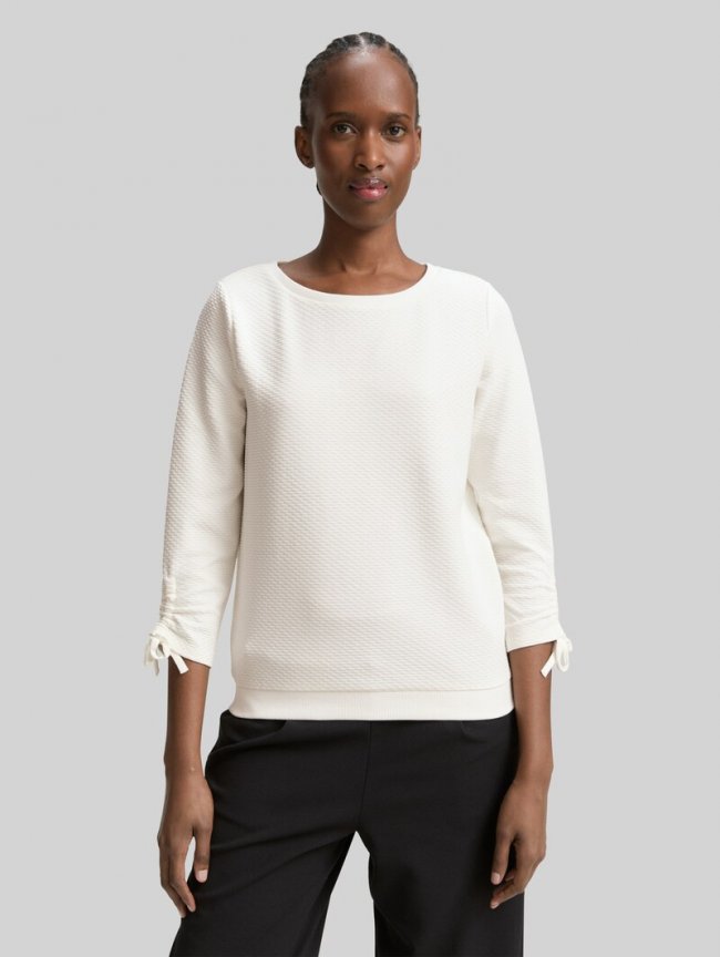 Tom Tailor Slim Fit Sweatshirt mit Raffärmeln - Off White Tom Tailor Slim Fit Sweatshirt mit Raffärmeln - Off White