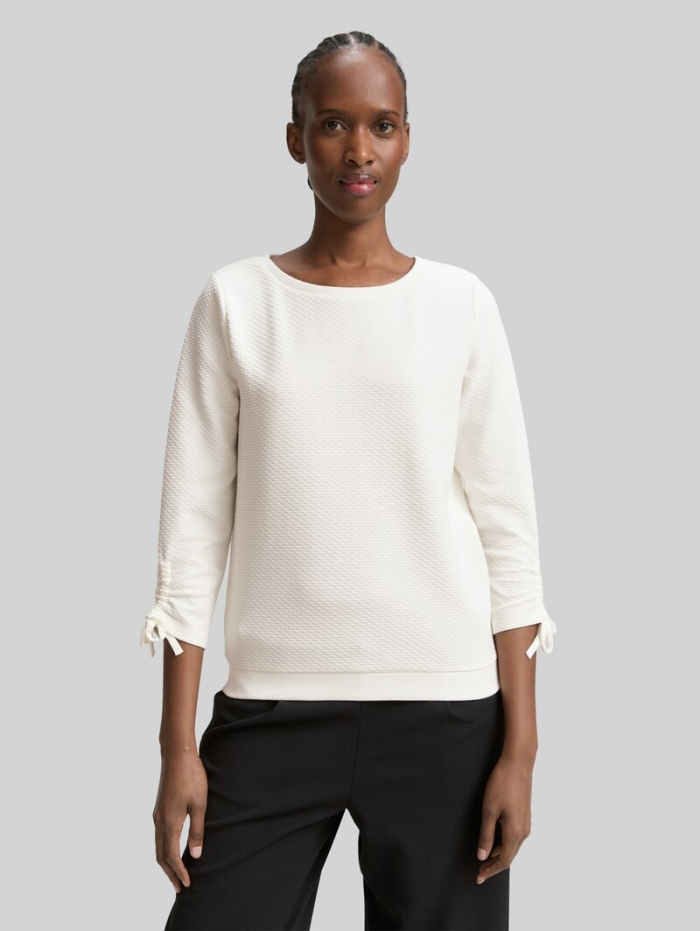 Tom Tailor Slim Fit Sweatshirt mit Raffärmeln - Off White Tom Tailor Slim Fit Sweatshirt mit Raffärmeln - Off White