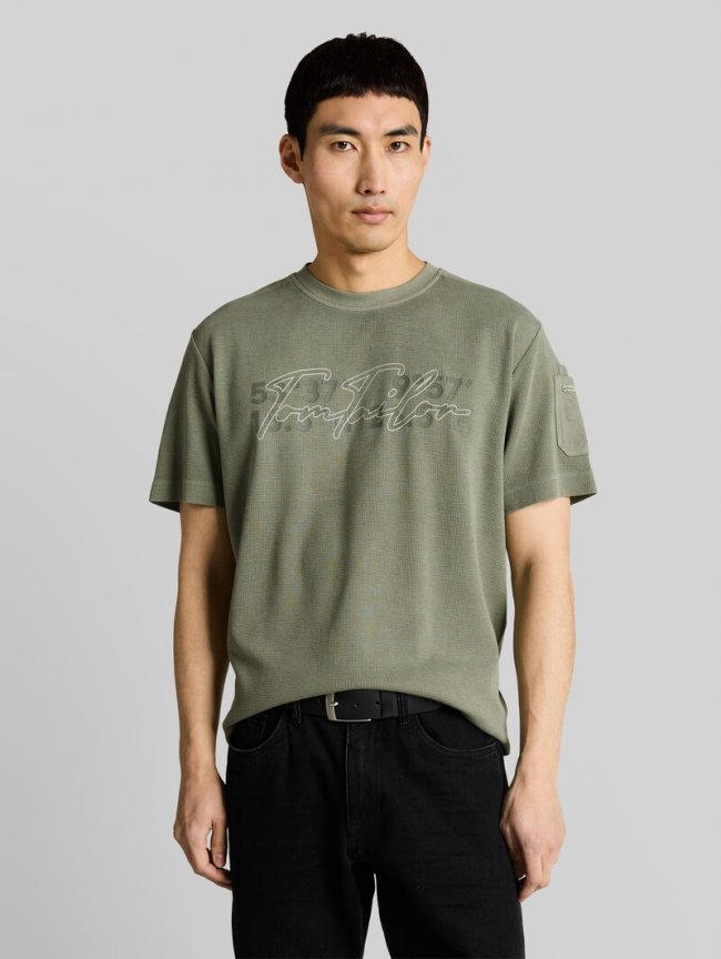 Tom Tailor T-Shirt mit Waffelstruktur - Greyish Shadow Olive