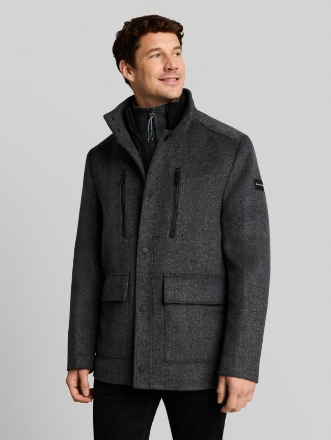 Tom Tailor 2-in-1 Wolljacke mit abnehmbarem Einsatz - Dark Grey Black Herringbone Tom Tailor 2-in-1 Wolljacke mit abnehmbarem Einsatz - Dark Grey Black Herringbone