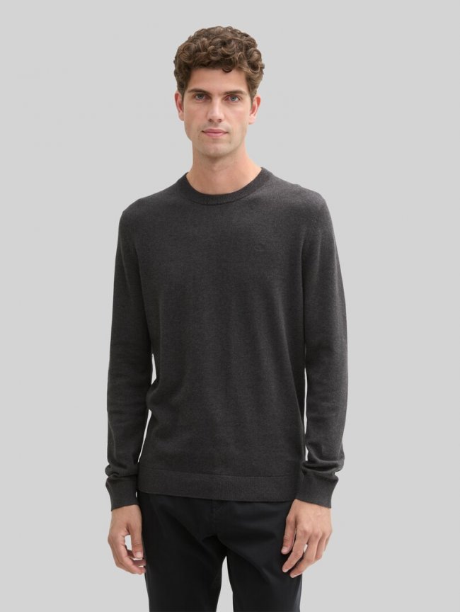 Tom Tailor Strickpullover aus Baumwolle - Black Grey Melange Tom Tailor Strickpullover aus Baumwolle - Black Grey Melange