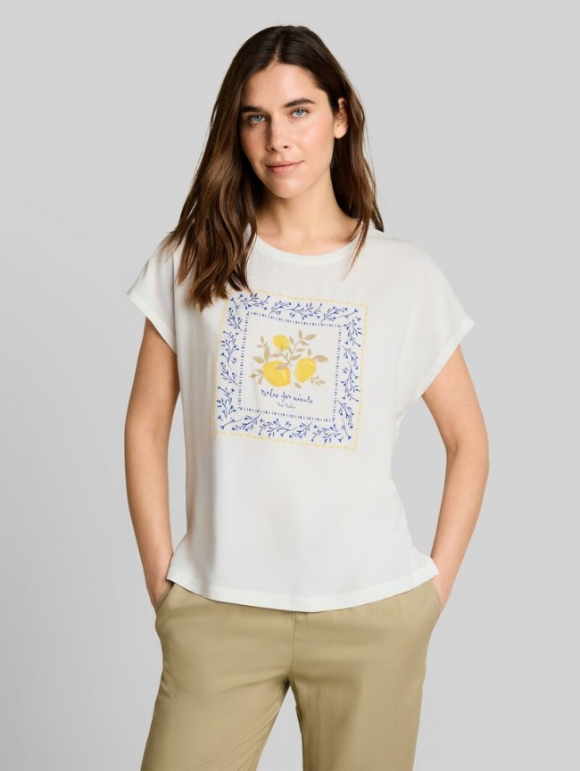 Tom Tailor T-Shirt im Material-Mix - Whisper White Tom Tailor T-Shirt im Material-Mix - Whisper White