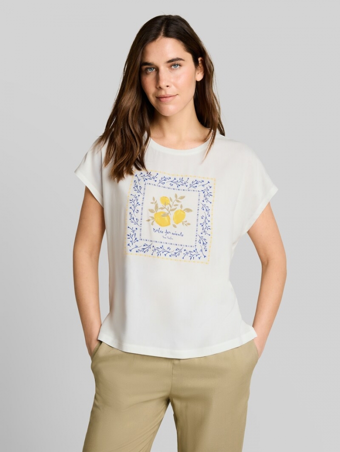 Tom Tailor T-Shirt im Material-Mix - Whisper White Tom Tailor T-Shirt im Material-Mix - Whisper White