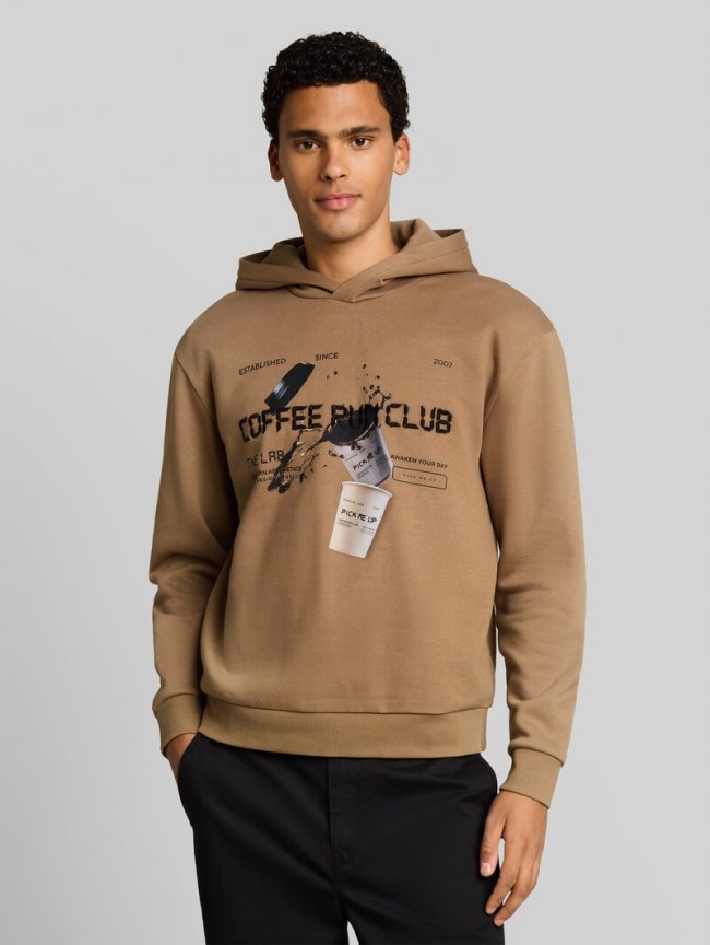 Tom Tailor Relaxed Fit Hoodie Sweatshirt mit Print - Malt Brown Tom Tailor Relaxed Fit Hoodie Sweatshirt mit Print - Malt Brown