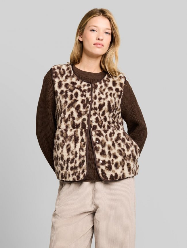 Tom Tailor Boxy Fit Teddy Weste mit Taschen - Beige Java Brown Leo Print Tom Tailor Boxy Fit Teddy Weste mit Taschen - Beige Java Brown Leo Print
