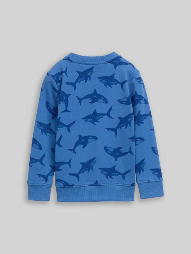 Tom Tailor Basic Sweatshirt mit Allover-Print - Blue Shark Orca Print Tom Tailor Basic Sweatshirt mit Allover-Print - Blue Shark Orca Print