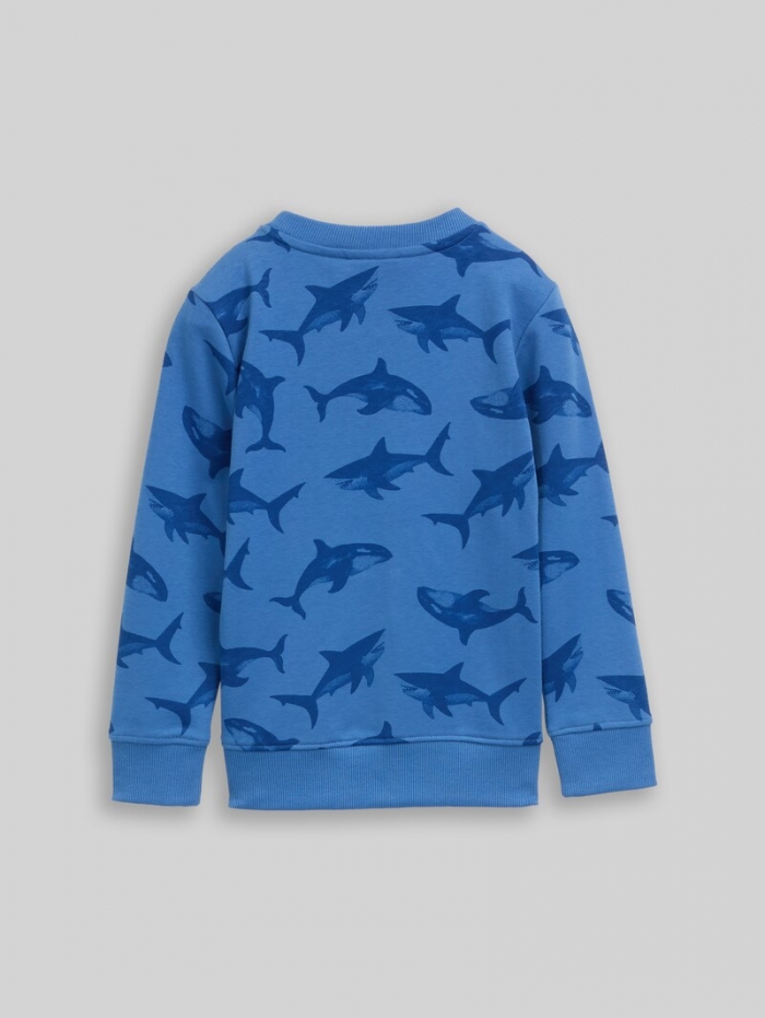 Tom Tailor Basic Sweatshirt mit Allover-Print - Blue Shark Orca Print Tom Tailor Basic Sweatshirt mit Allover-Print - Blue Shark Orca Print