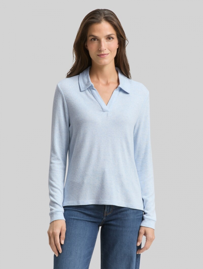 Tom Tailor Cosy Langarmshirt mit Polokragen - Light Fjord Blue Melange