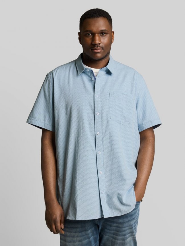 Tom Tailor Plus Size - Regular Fit Kurzarmhemd aus Baumwolle - Light Blue Dot Structure Tom Tailor Plus Size - Regular Fit Kurzarmhemd aus Baumwolle - Light Blue Dot Structure