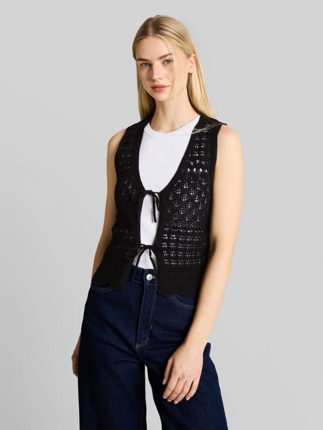 Tom Tailor Strickwesten mit Lochmuster - Deep Black Tom Tailor Strickwesten mit Lochmuster - Deep Black