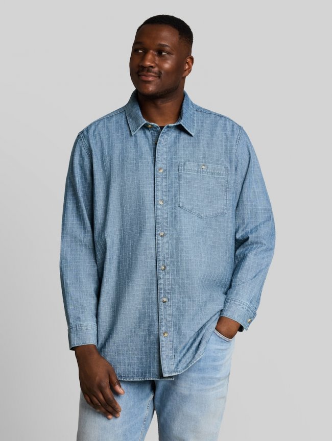 Tom Tailor Plus Size - Jeanshemd mit Brusttasche - Mid Blue Denim Check Tom Tailor Plus Size - Jeanshemd mit Brusttasche - Mid Blue Denim Check