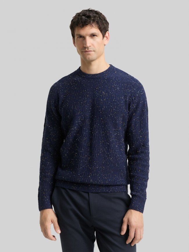 Tom Tailor Strickpullover mit Rundhalsausschnitt - Navy Multicolor Neps Tom Tailor Strickpullover mit Rundhalsausschnitt - Navy Multicolor Neps