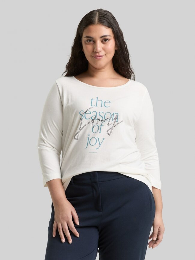 Tom Tailor Plus Size - Langarmshirt mit Print - Soft Clear White Tom Tailor Plus Size - Langarmshirt mit Print - Soft Clear White