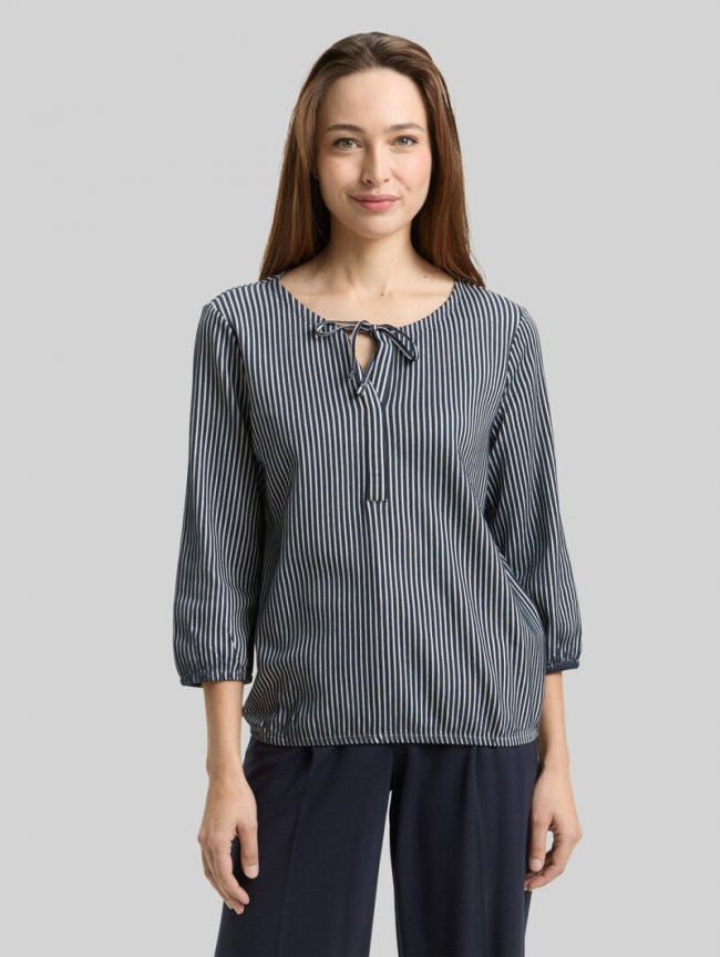 Tom Tailor Blusenshirt mit Streifenmuster - Navy Blue White Thin Stripe Tom Tailor Blusenshirt mit Streifenmuster - Navy Blue White Thin Stripe