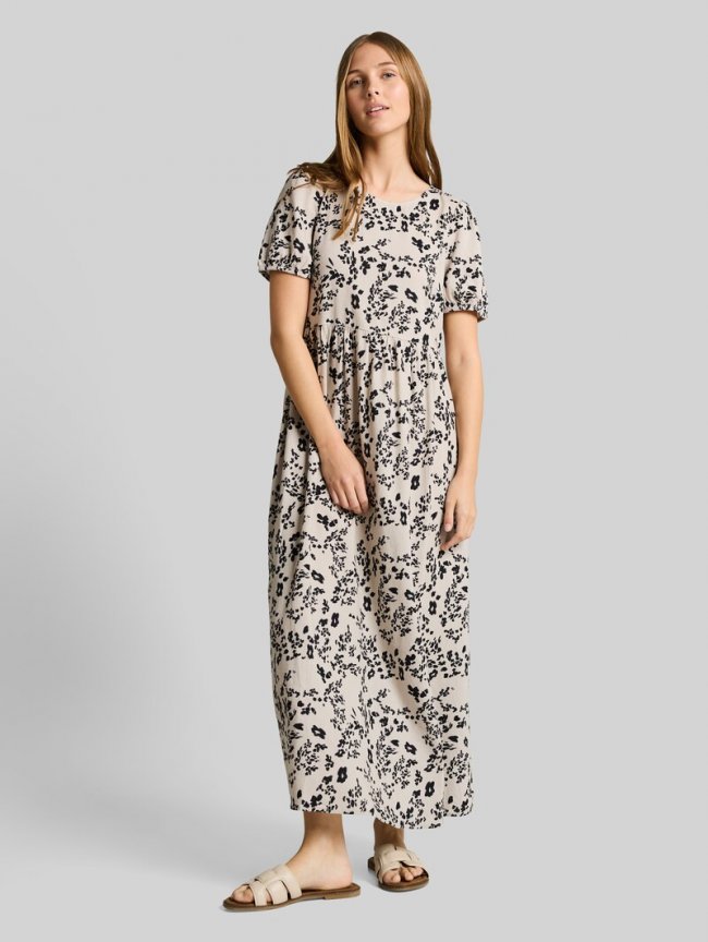 Tom Tailor Midi-Kleid mit Leinenanteil - Beige Black Flower Print Tom Tailor Midi-Kleid mit Leinenanteil - Beige Black Flower Print